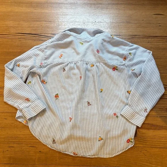 Jane + Delancey Button Down Women Blue Floral Striped Embroidered SIZE L - Picture 5 of 5